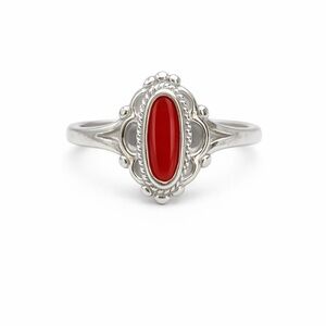 S925 Red Enamel Oval Lace Ring